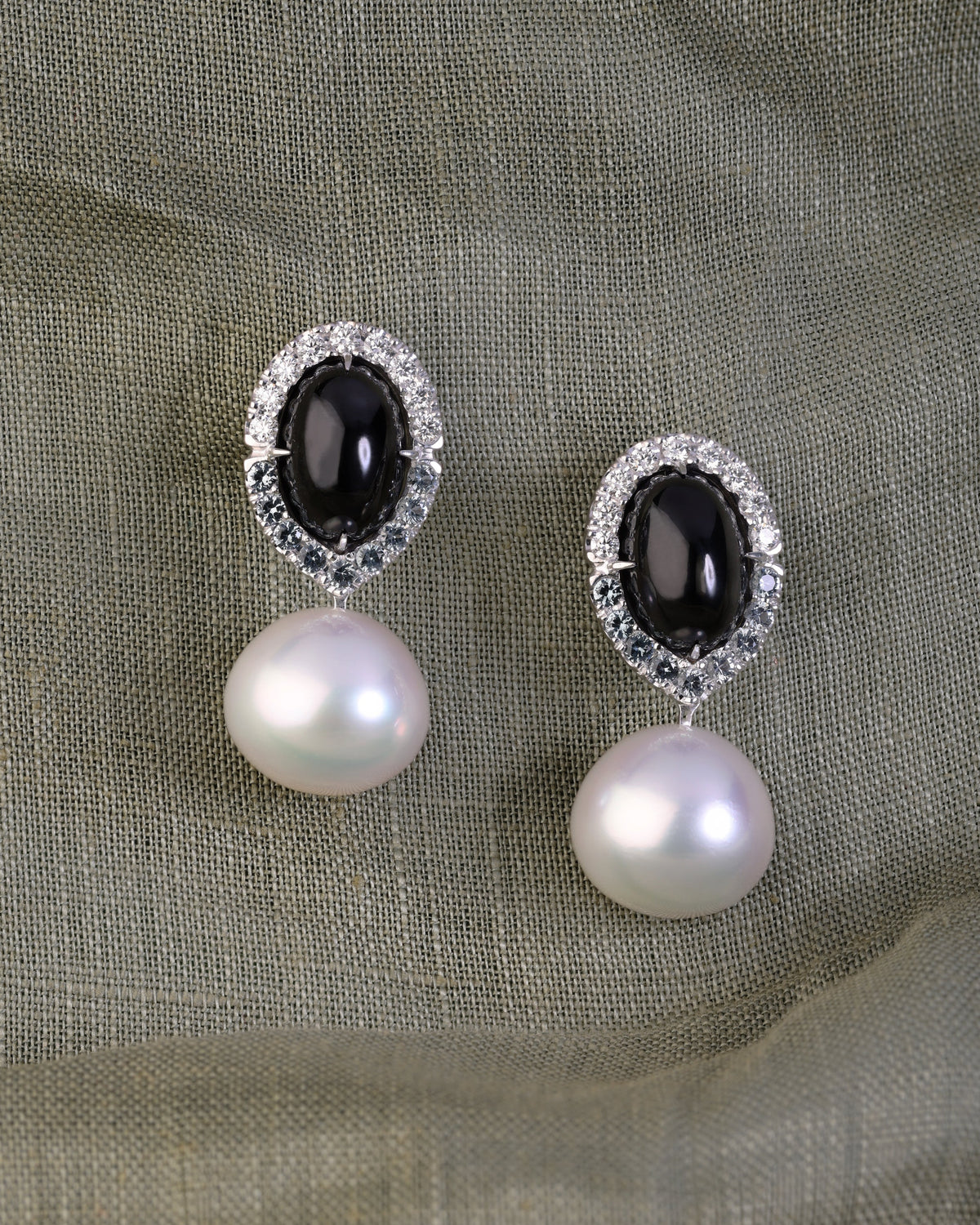 Australian South Sea Pearl, Black Spinel and Diamond Earrings