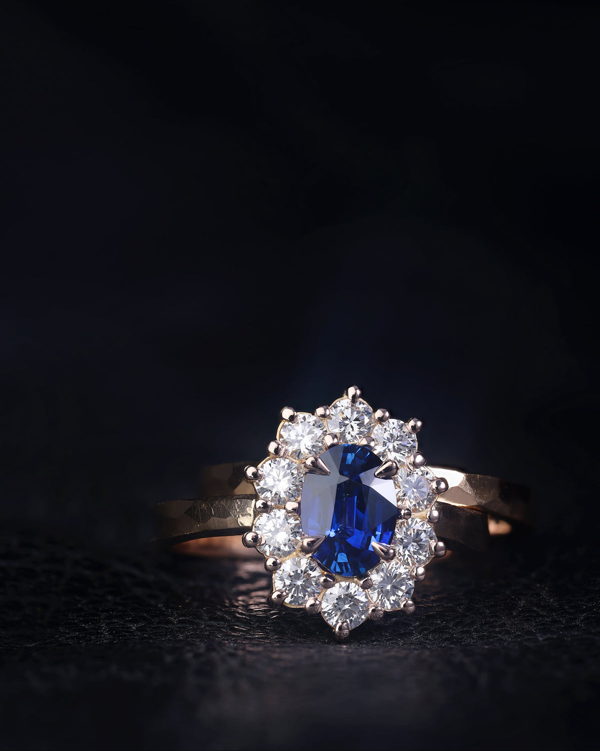 Custom 1.14ct Blue Ceylon Sapphire and Diamond Engagement ring and Wedding band set