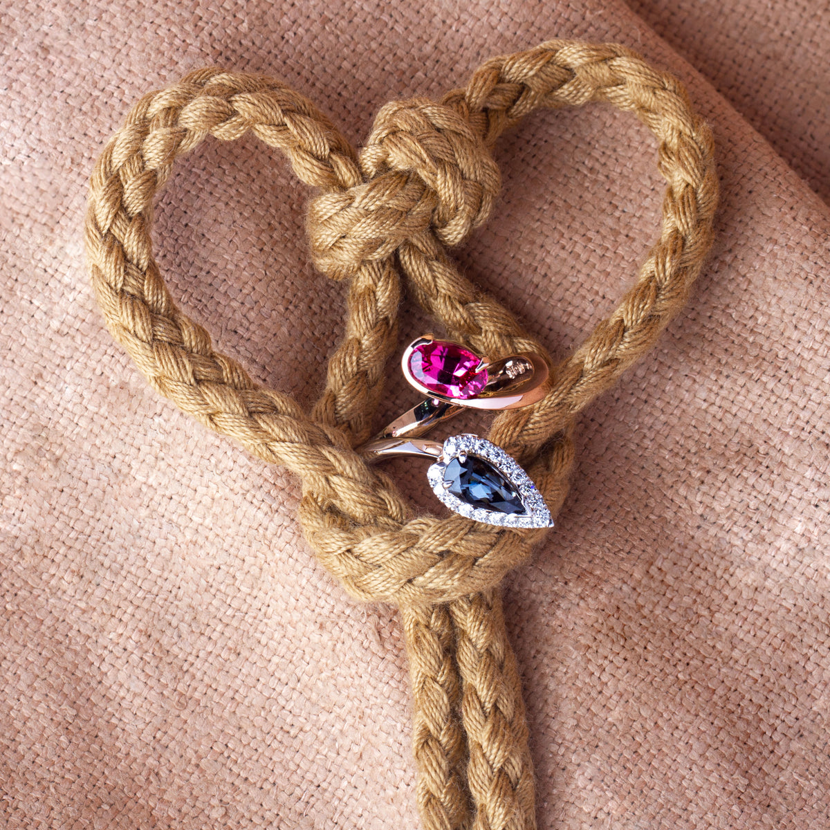 Mahenge pink spinel and Pear cut Grey Spinel Ring