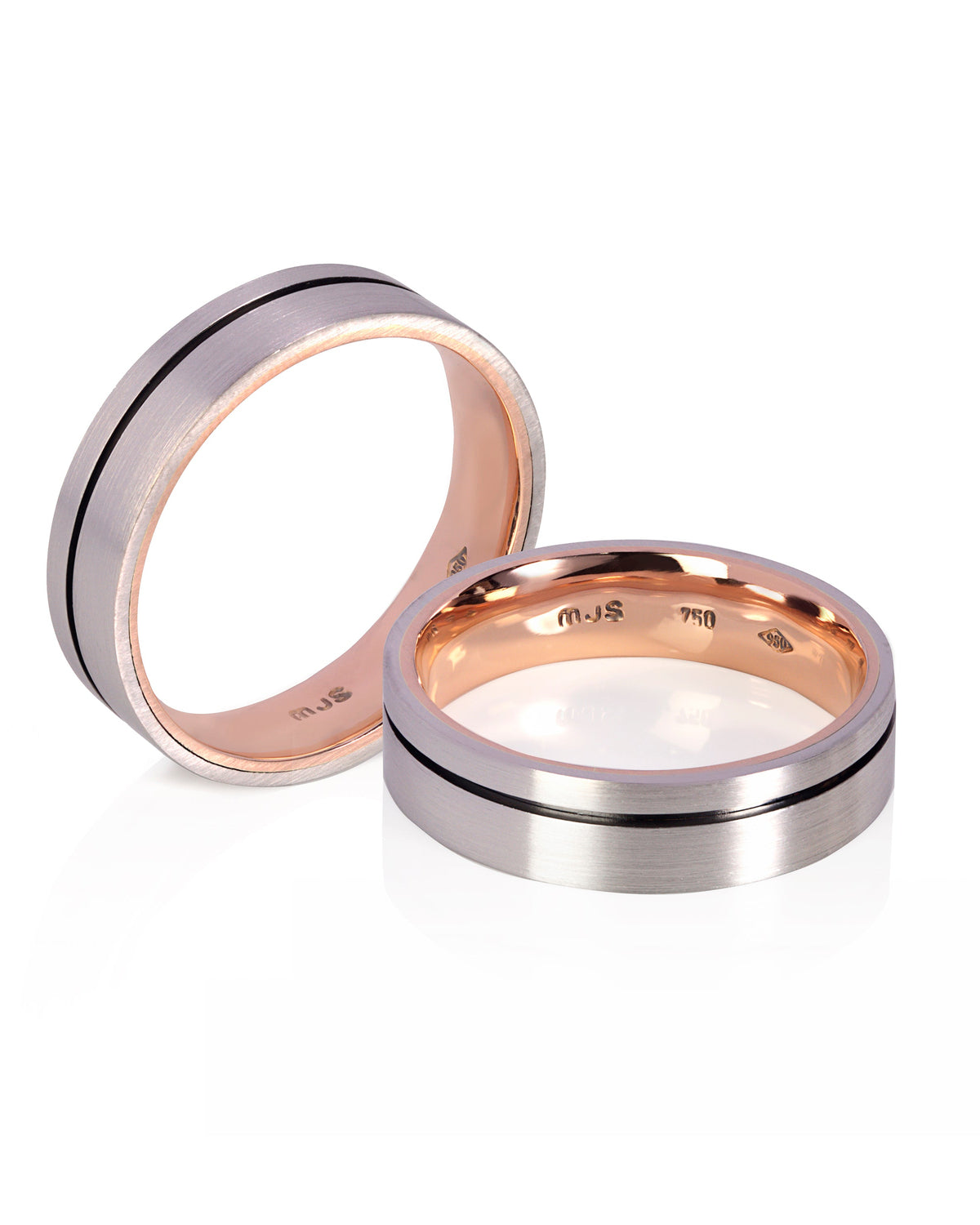 Mens Band in Platinum With Groove and a 18ct Rose Gold Inlay