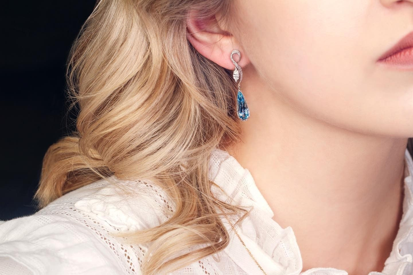 Diamond & Aquamarine Earrings - PG-BI-343 - image 1