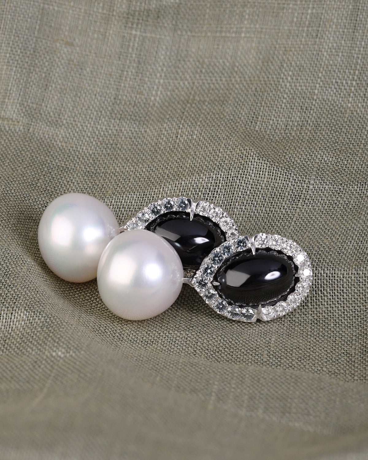 Australian South Sea Pearl, Black Spinel and Diamond Earrings