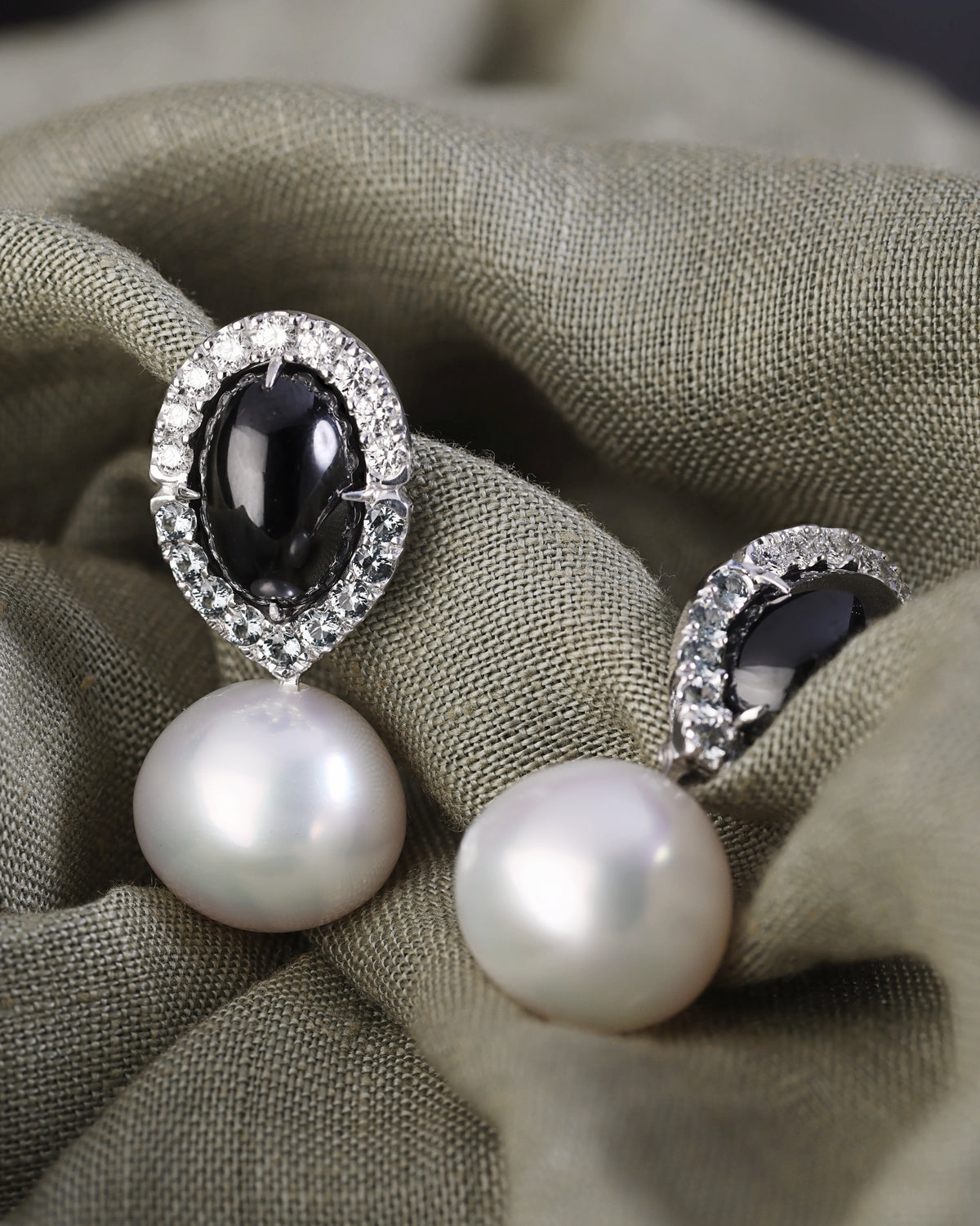 Australian South Sea Pearl, Black Spinel and Diamond Earrings