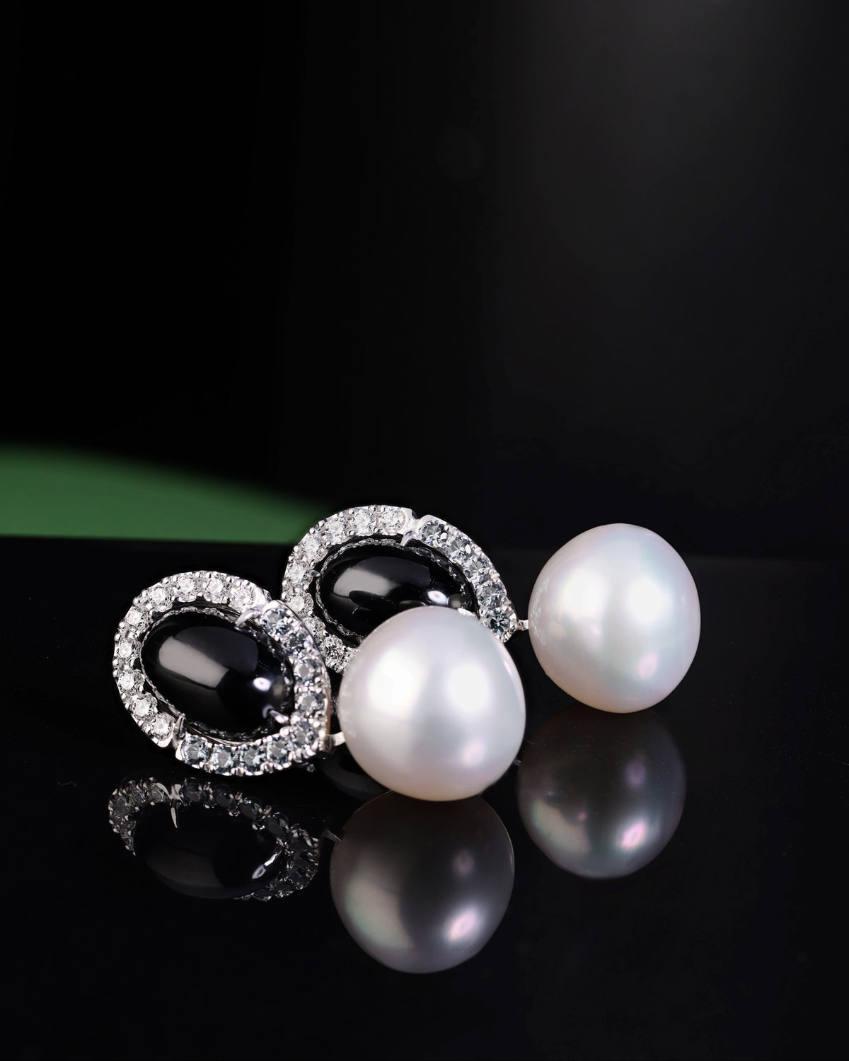 Australian South Sea Pearl, Black Spinel and Diamond Earrings