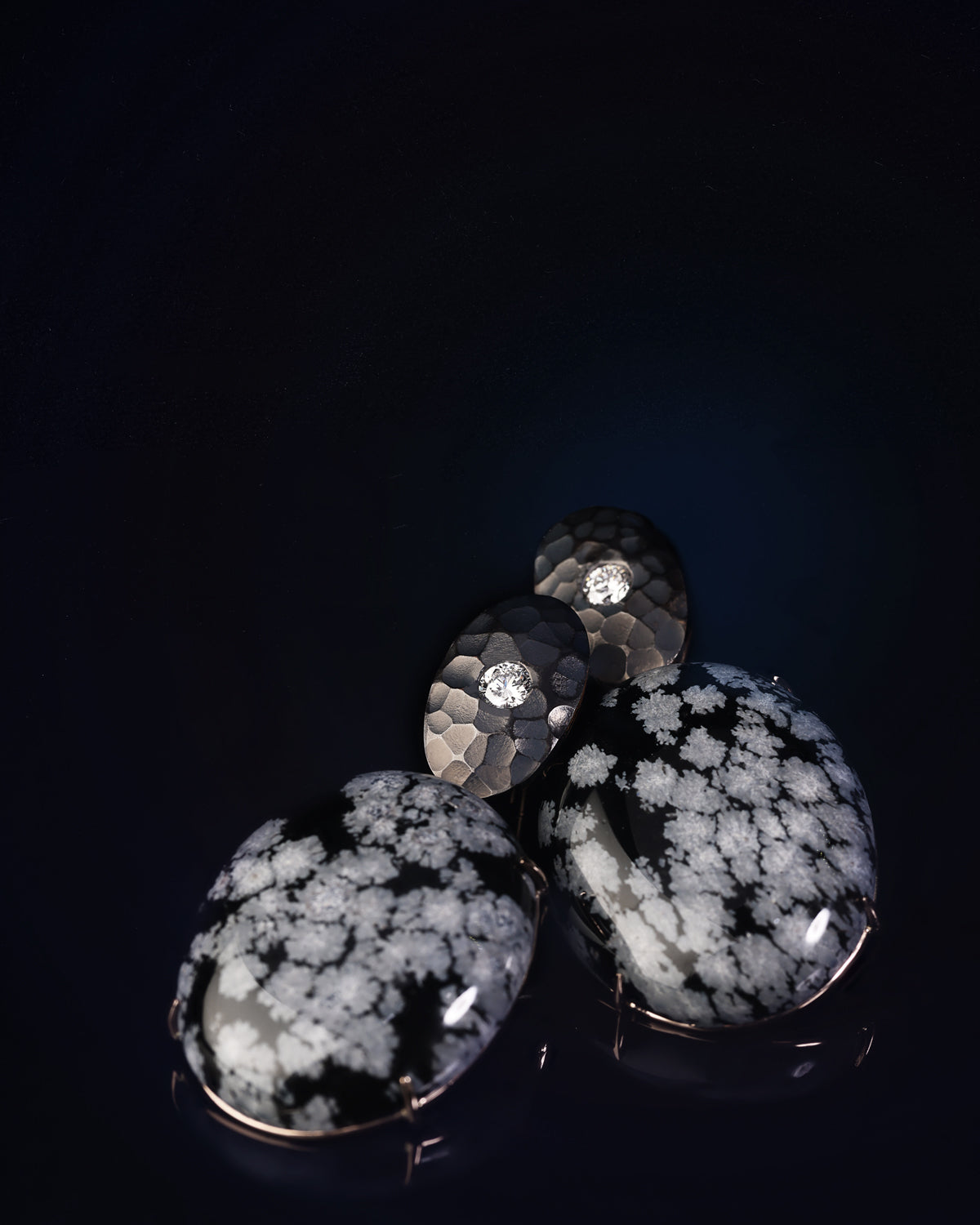 Diamond and Snowflake Obsidian Bespoke Earrings