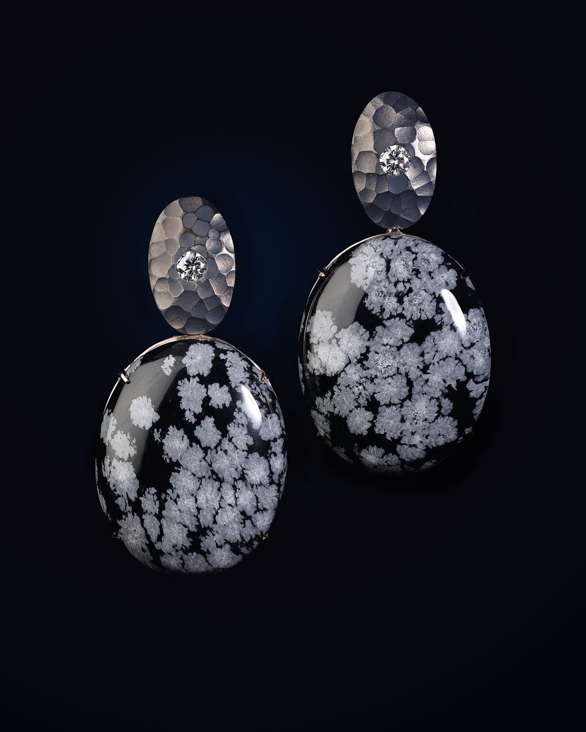 Diamond and Snowflake Obsidian Bespoke Earrings