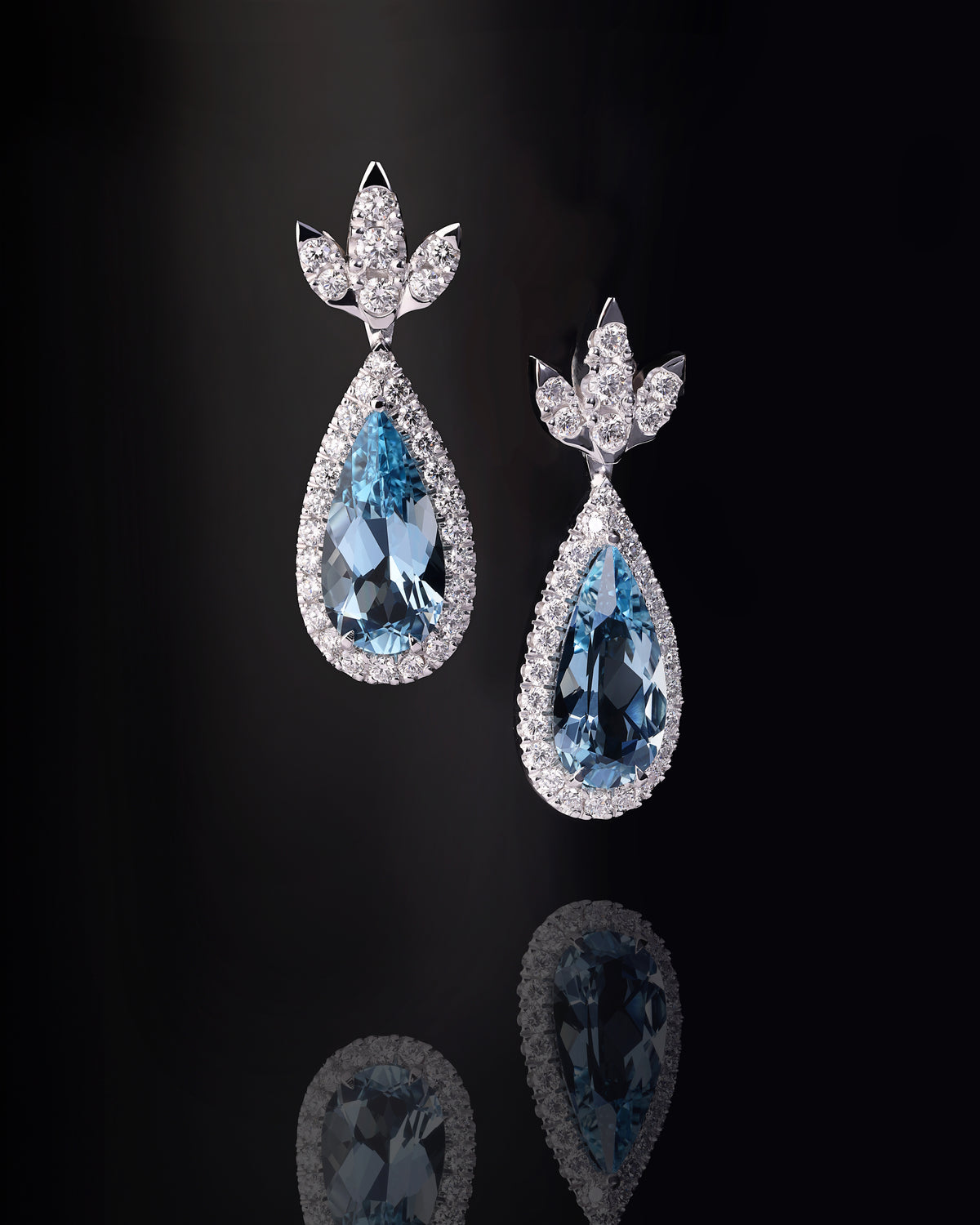 Diamond and Aquamarine Drop Bespoke Earrings
