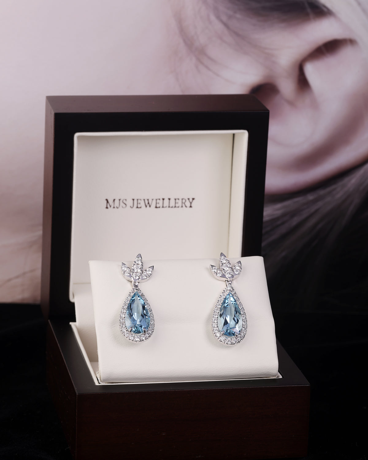 Diamond and Aquamarine Drop Bespoke Earrings