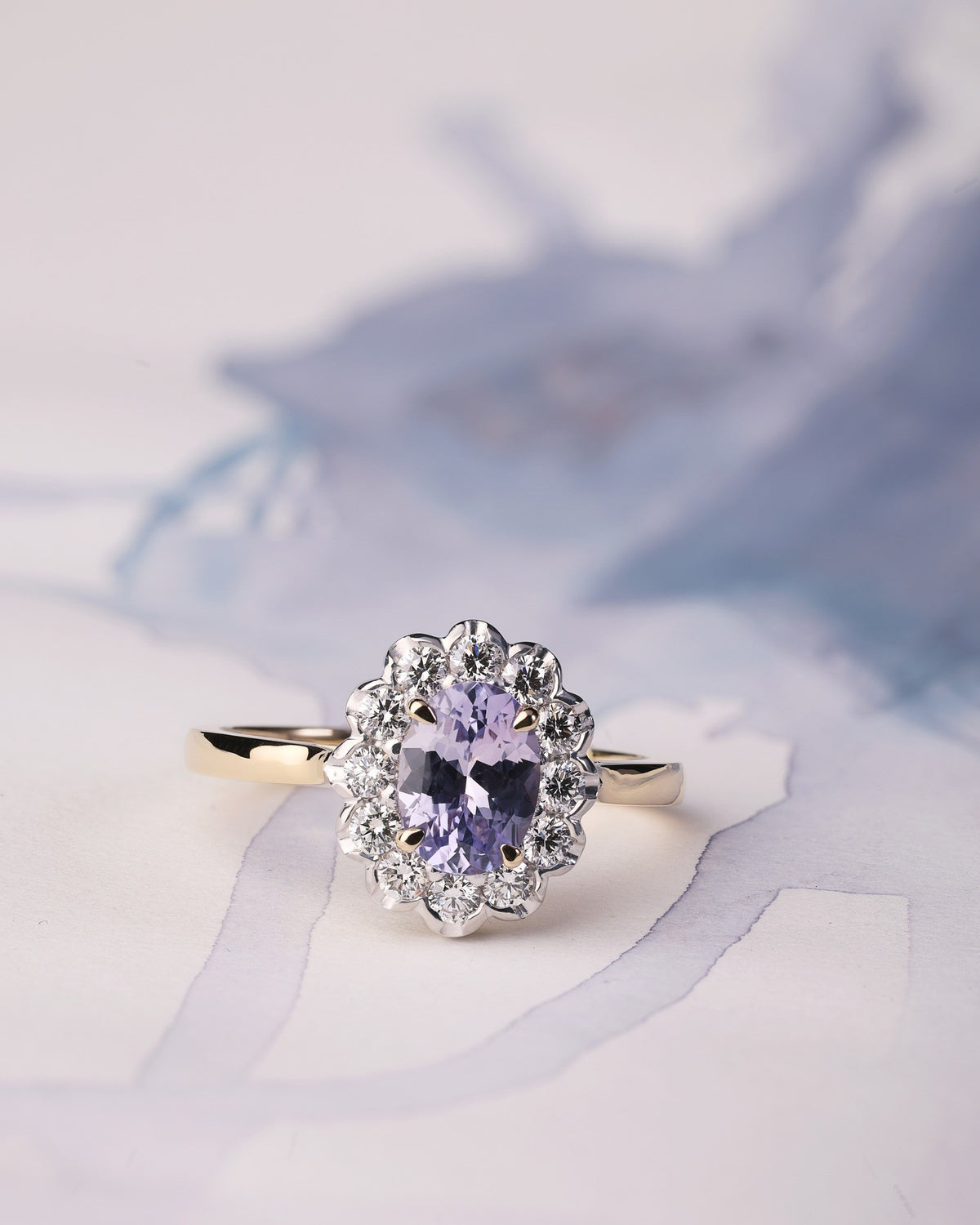 1.18ct Lavender Sapphire encircled by a halo of diamonds Engagement Ring - PG-BI-003 - image 2