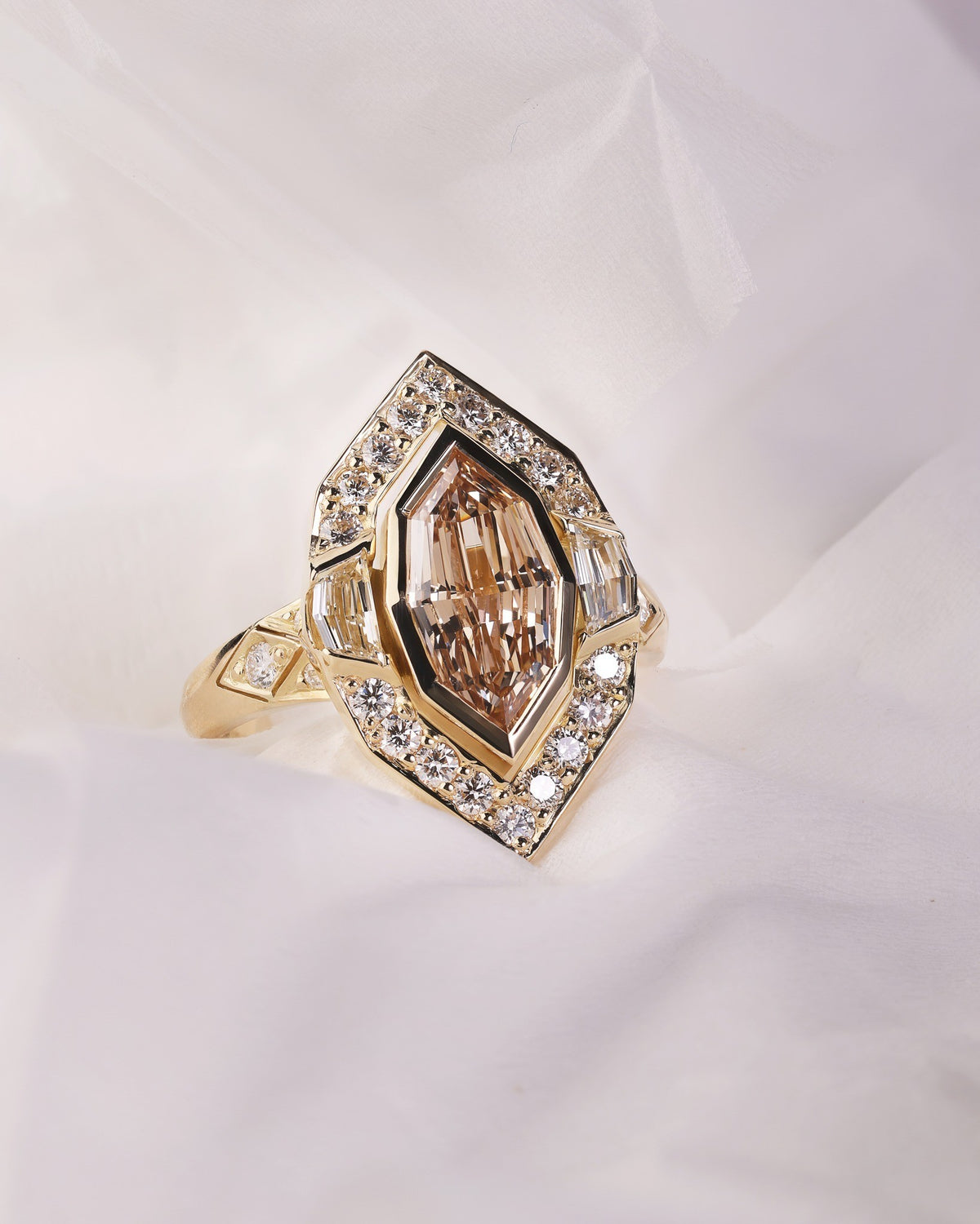 2ct Fancy Light Yellow Brown marquise Australian Diamond in a unique step cut glows with the most beautiful wa - PG-BI-008 - image 1
