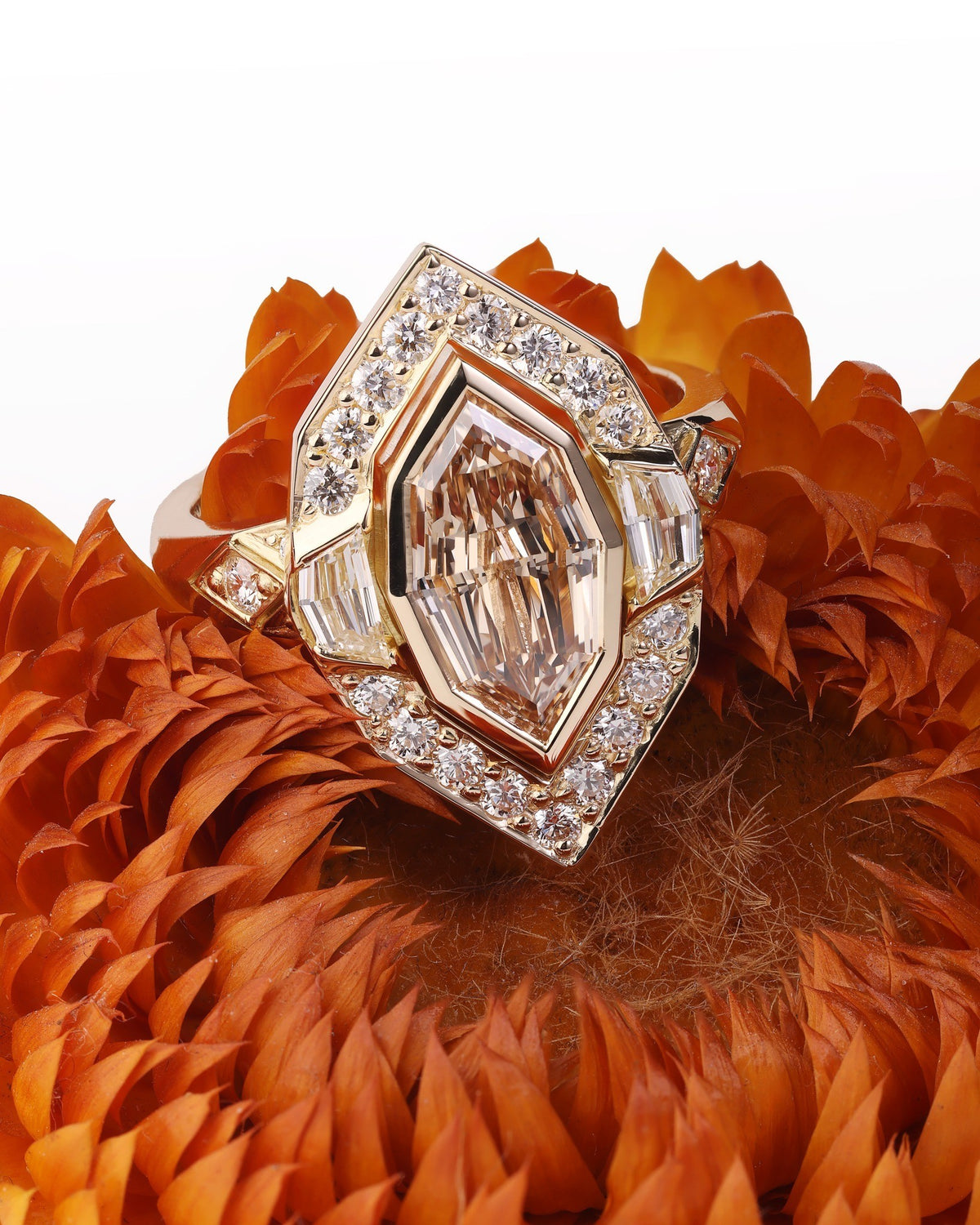 2ct Fancy Light Yellow Brown marquise Australian Diamond in a unique step cut glows with the most beautiful wa - PG-BI-008 - image 2