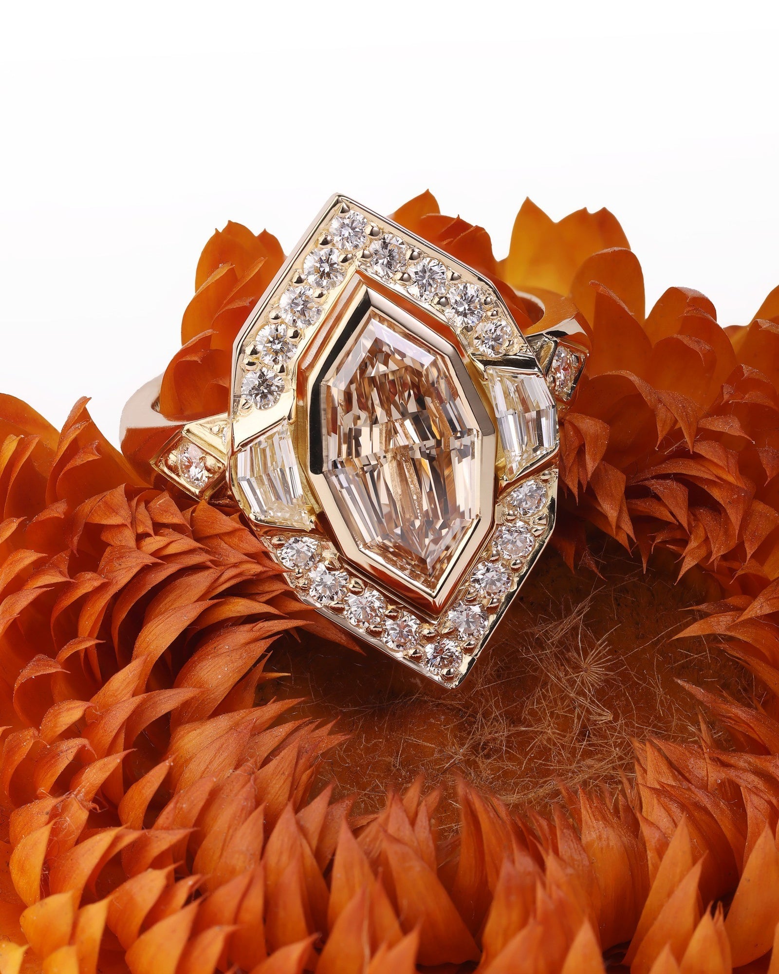 2ct Fancy Light Yellow Brown marquise Australian Diamond in a unique step cut glows with the most beautiful wa - PG-BI-008 - image 1
