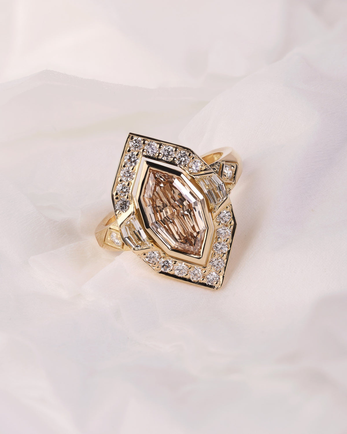 2ct Fancy Light Yellow Brown marquise Australian Diamond in a unique step cut glows with the most beautiful wa - PG-BI-008 - image 3