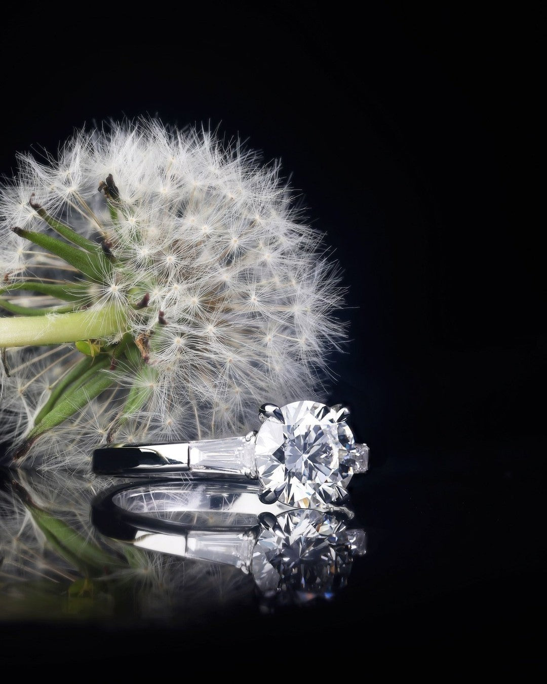 1.3ct fine round brilliant cut diamond and two tapered baguette diamonds Engagement Ring - PG-BI-009 - image 1