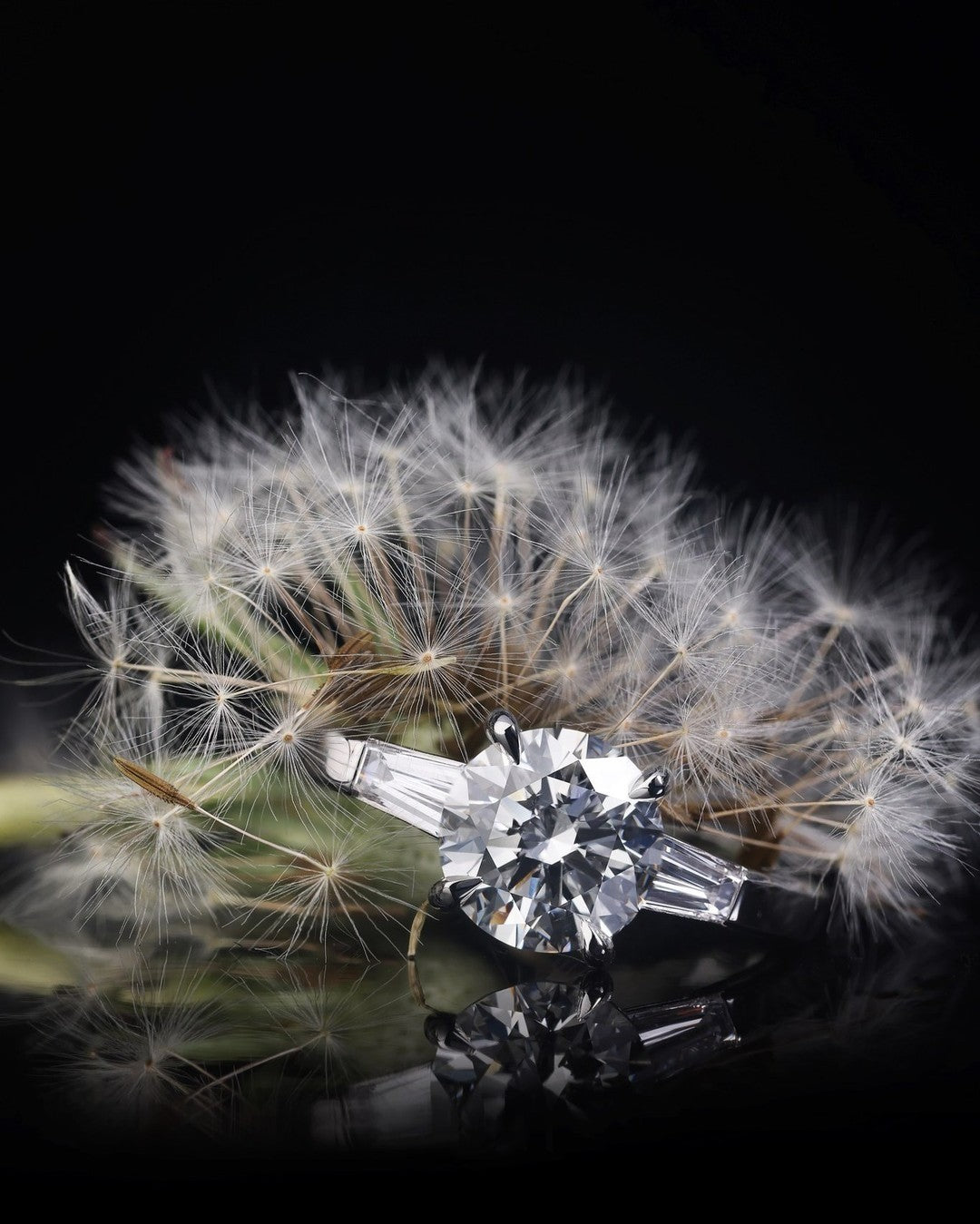 1.3ct fine round brilliant cut diamond and two tapered baguette diamonds Engagement Ring - PG-BI-009 - image 3