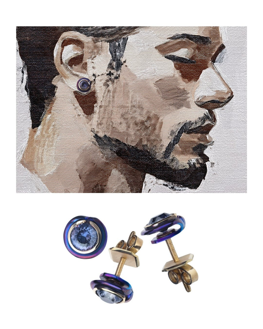 18ct Rose Gold; the other pairs a purple Sapphire with Titanium Earrings - PG-BI-012 - image 1