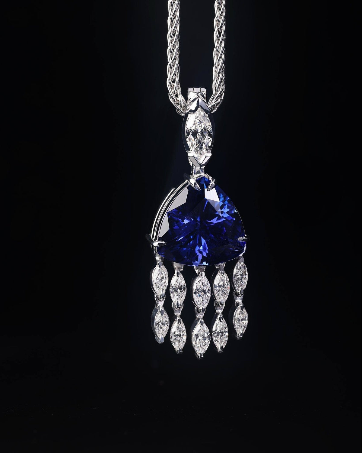 6ct Trilliant cut Tanzanite and a waterfall of Marquise Diamonds Pendant - PG-BI-017 - image 2