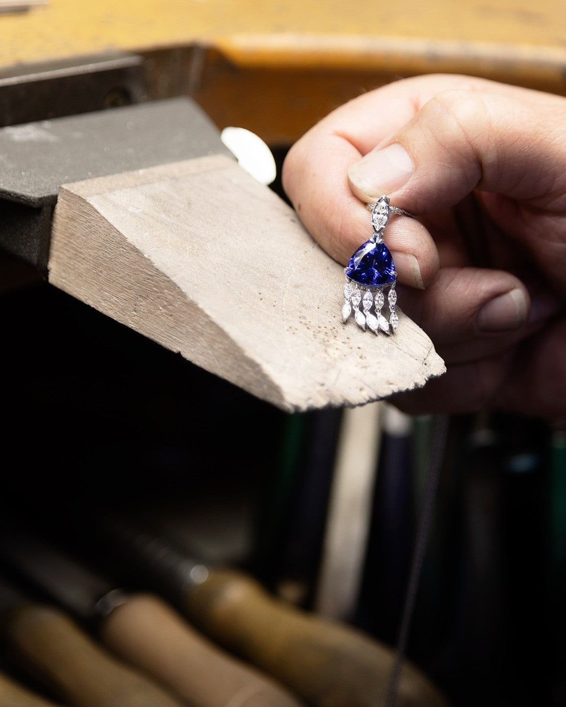 6ct Trilliant cut Tanzanite and a waterfall of Marquise Diamonds Pendant - PG-BI-017 - image 3