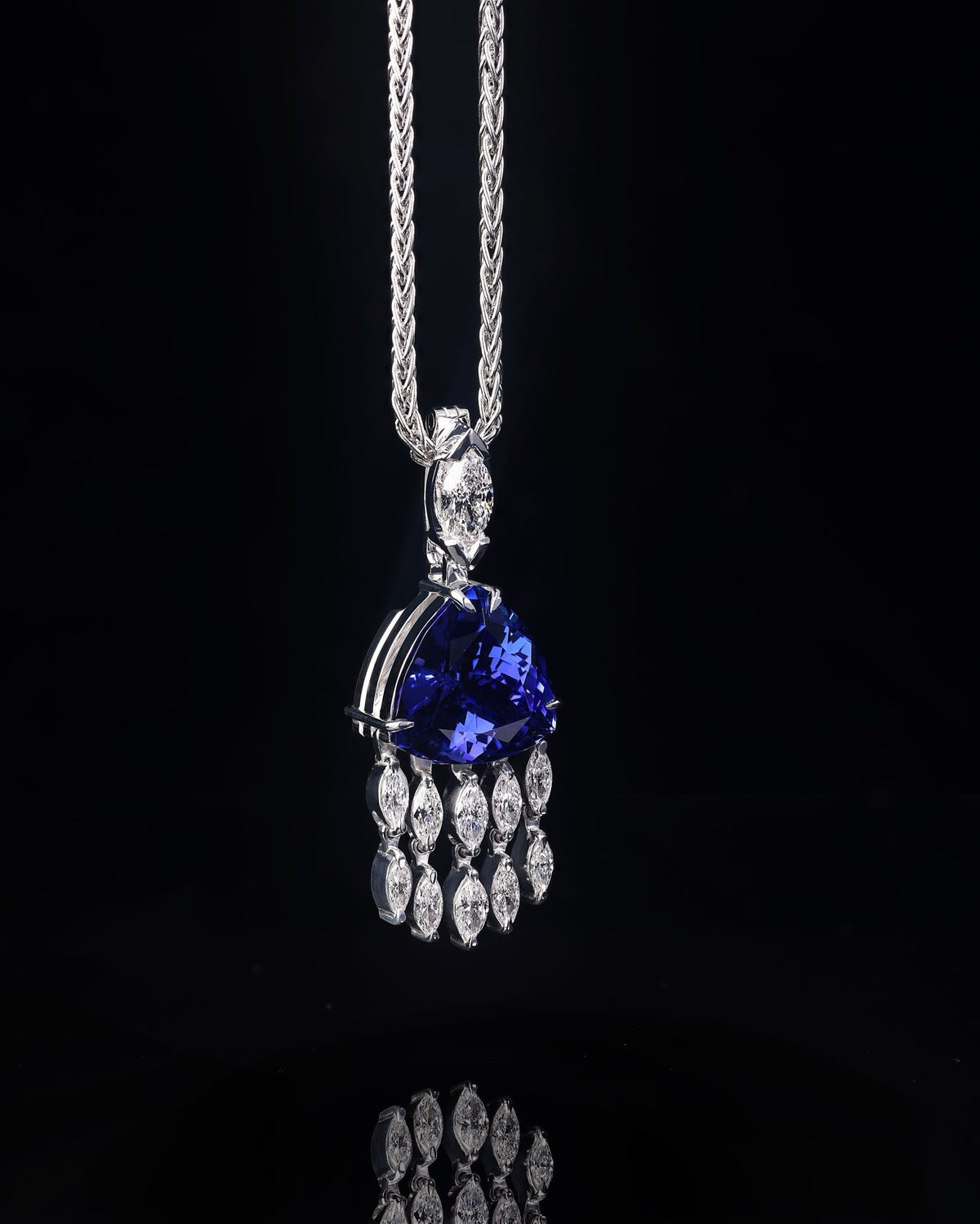 6ct Trilliant cut Tanzanite and a waterfall of Marquise Diamonds Pendant - PG-BI-017 - image 4