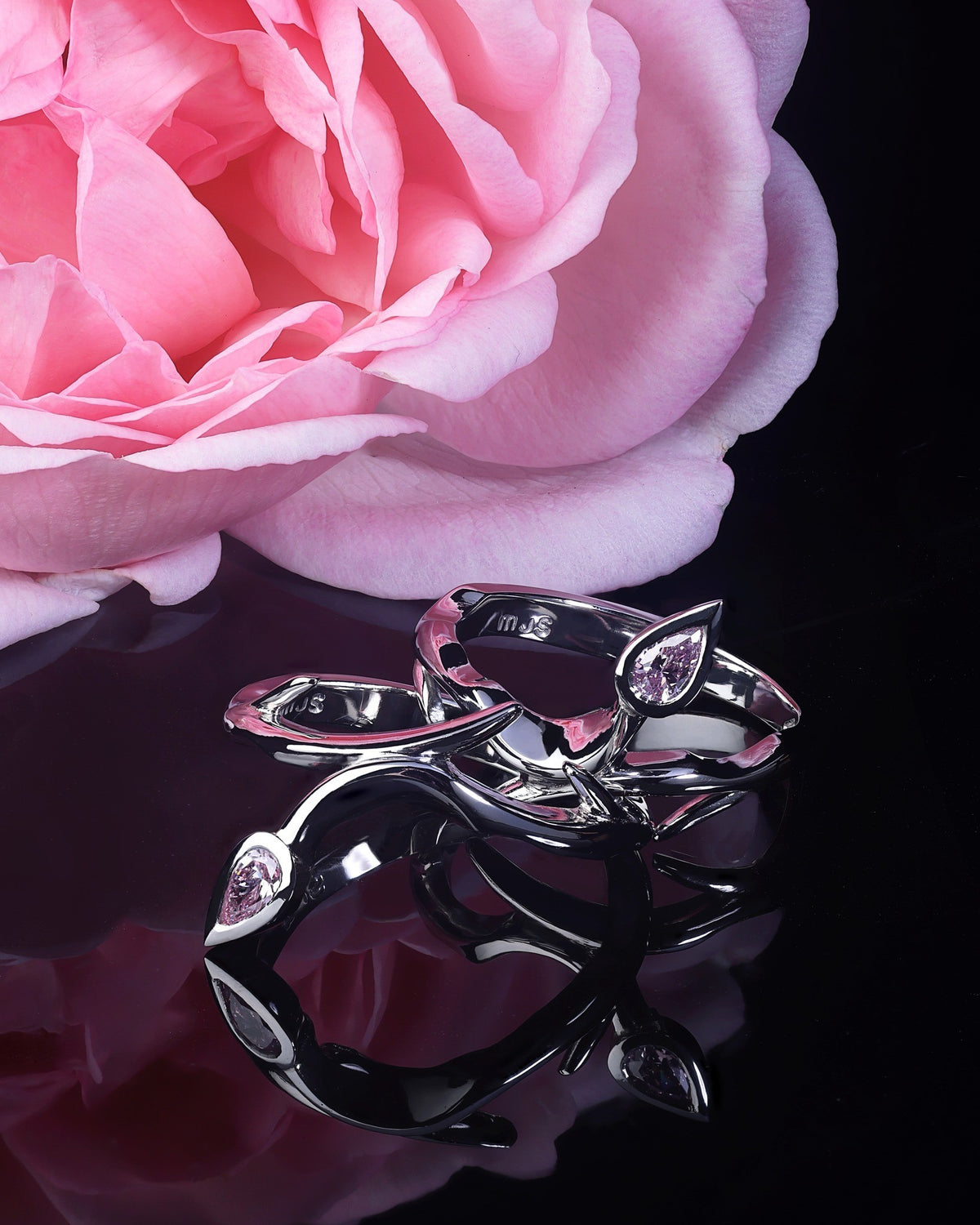 Diamond Engagement and Wedding band set featuring Pink Argyle Diamonds - PG-BI-019 - image 4