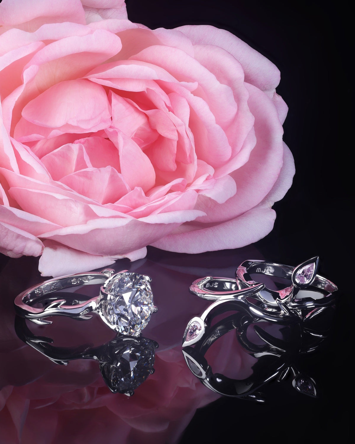 Diamond Engagement and Wedding band set featuring Pink Argyle Diamonds - PG-BI-019 - image 5