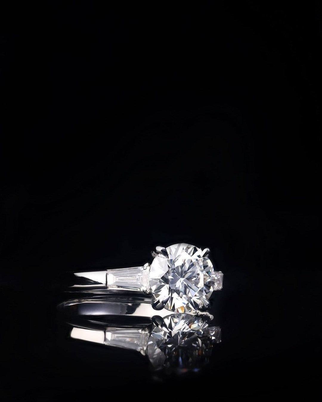 1.3ct fine round brilliant cut diamond and tapered baguette diamonds Engagement Ring - PG-BI-072 - image 2