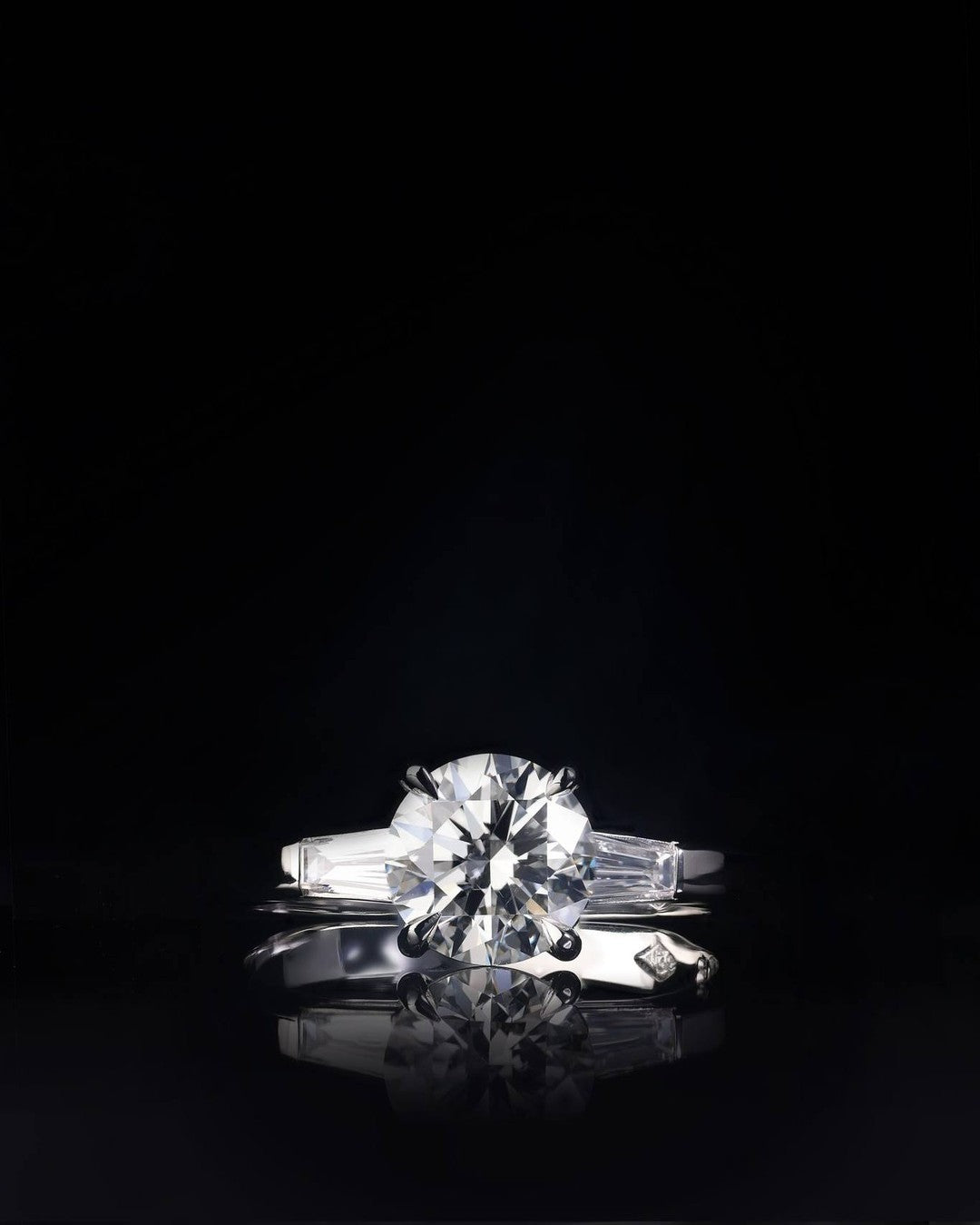 1.3ct fine round brilliant cut diamond and tapered baguette diamonds Engagement Ring - PG-BI-072 - image 3