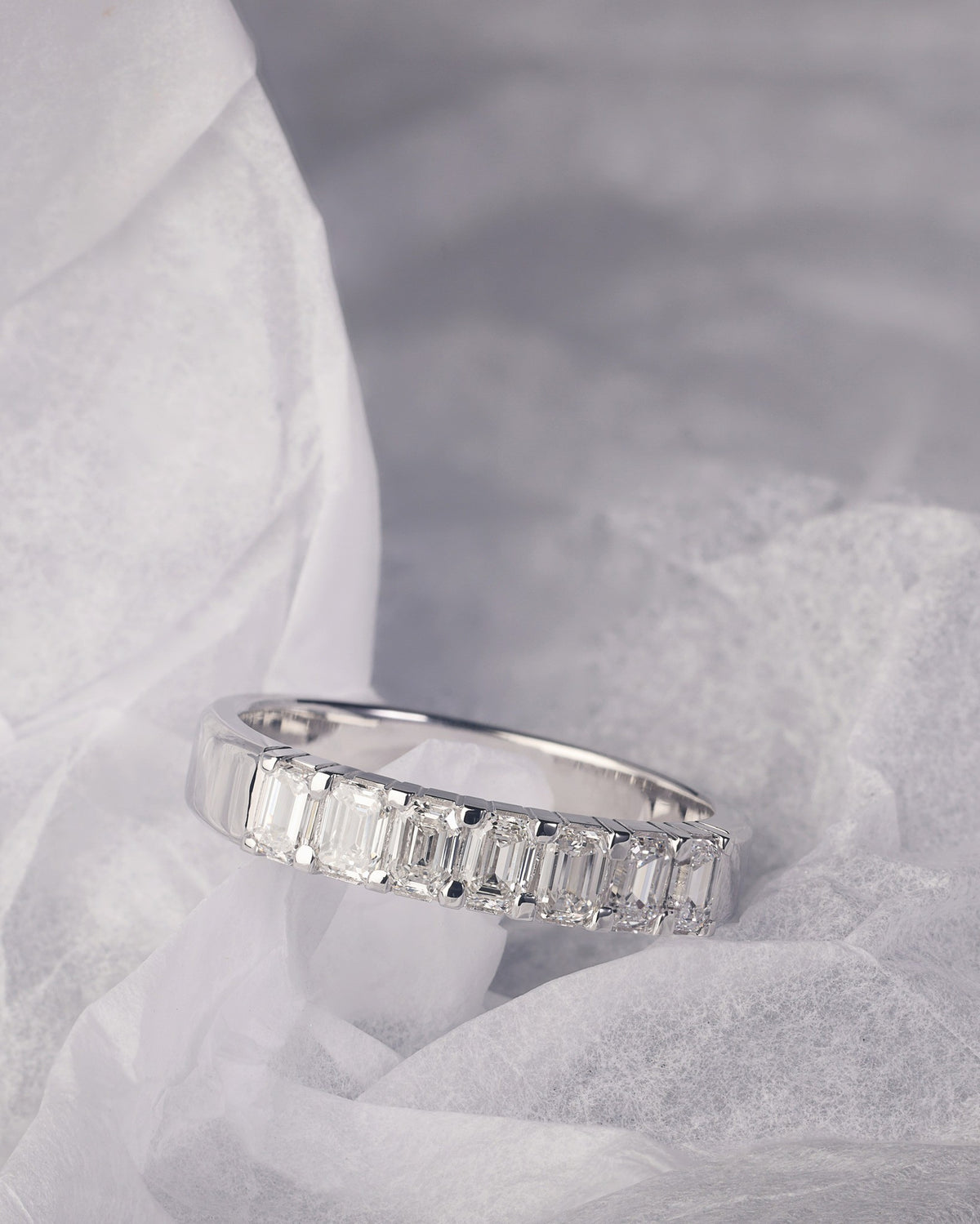 Emerald Cut Diamond Band in 18ct White Gold - PG-BI-083 - image 1