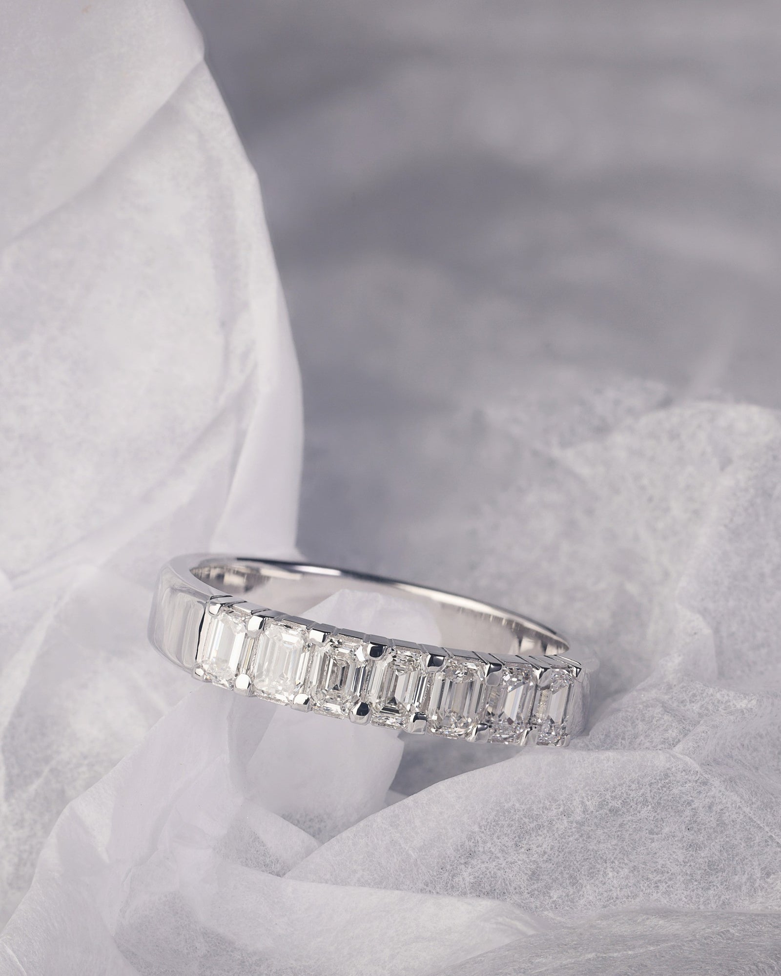 Emerald Cut Diamond Band in 18ct White Gold - PG-BI-083 - image 1