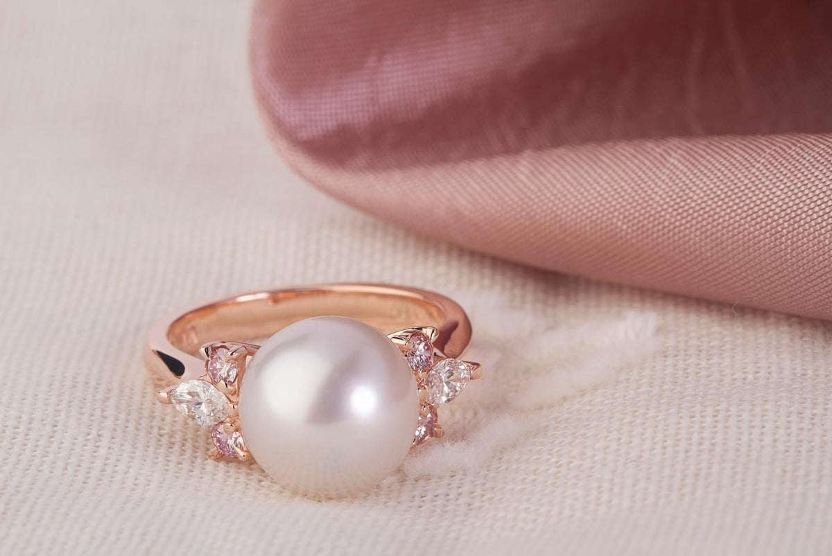 Pearl and Diamond Ring featuring pink Argyle Diamonds - PG-BI-102 - image 4