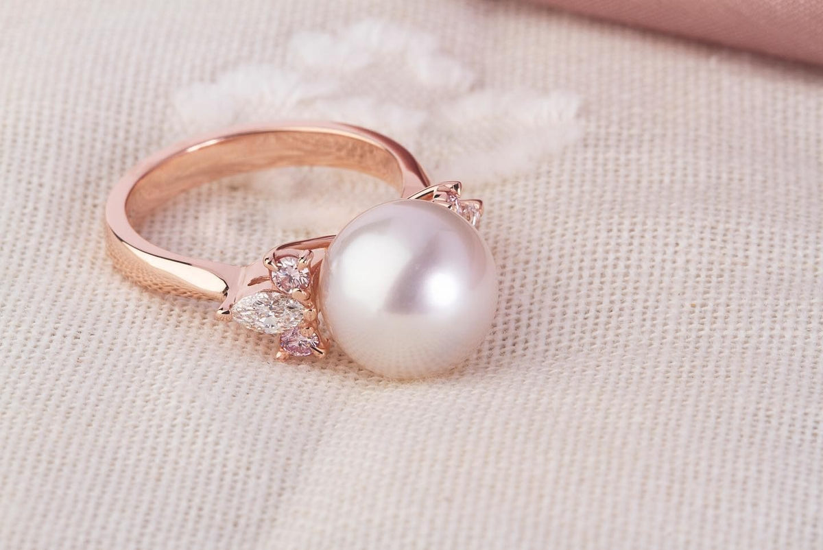 Pearl and Diamond Ring featuring pink Argyle Diamonds - PG-BI-102 - image 5