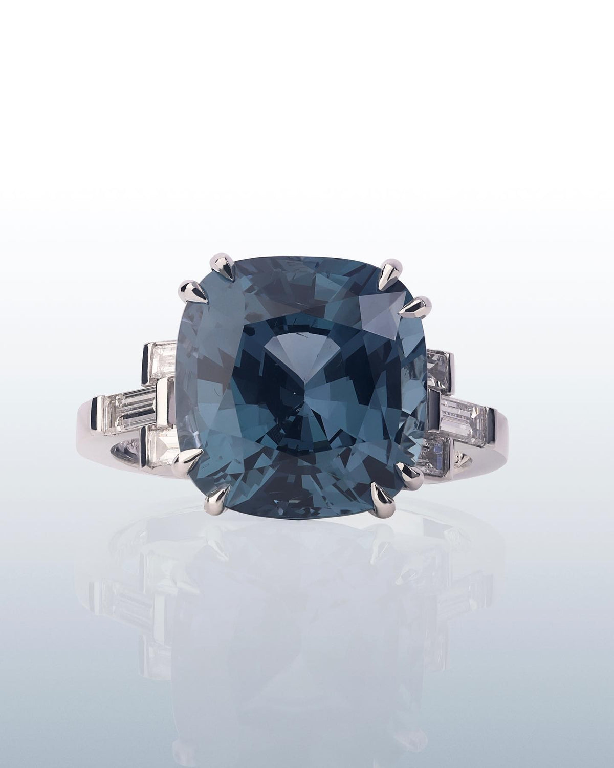 6.45ct cushion cut Blue Violet Spinel and baguette diamond dress ring - PG-BI-112 - image 3