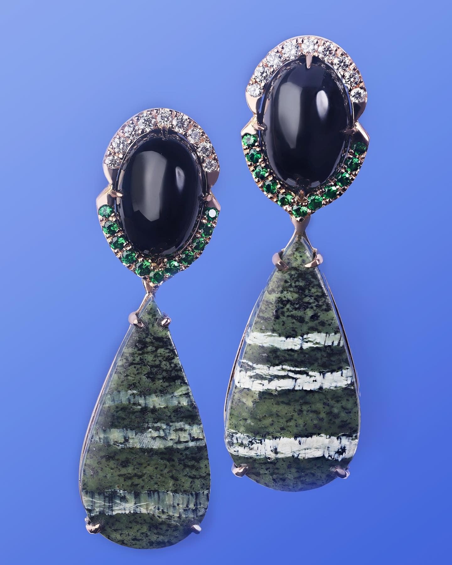 Arizona Tiger’s Eye, Black Spinel & Tsavorite Earrings — Image 1