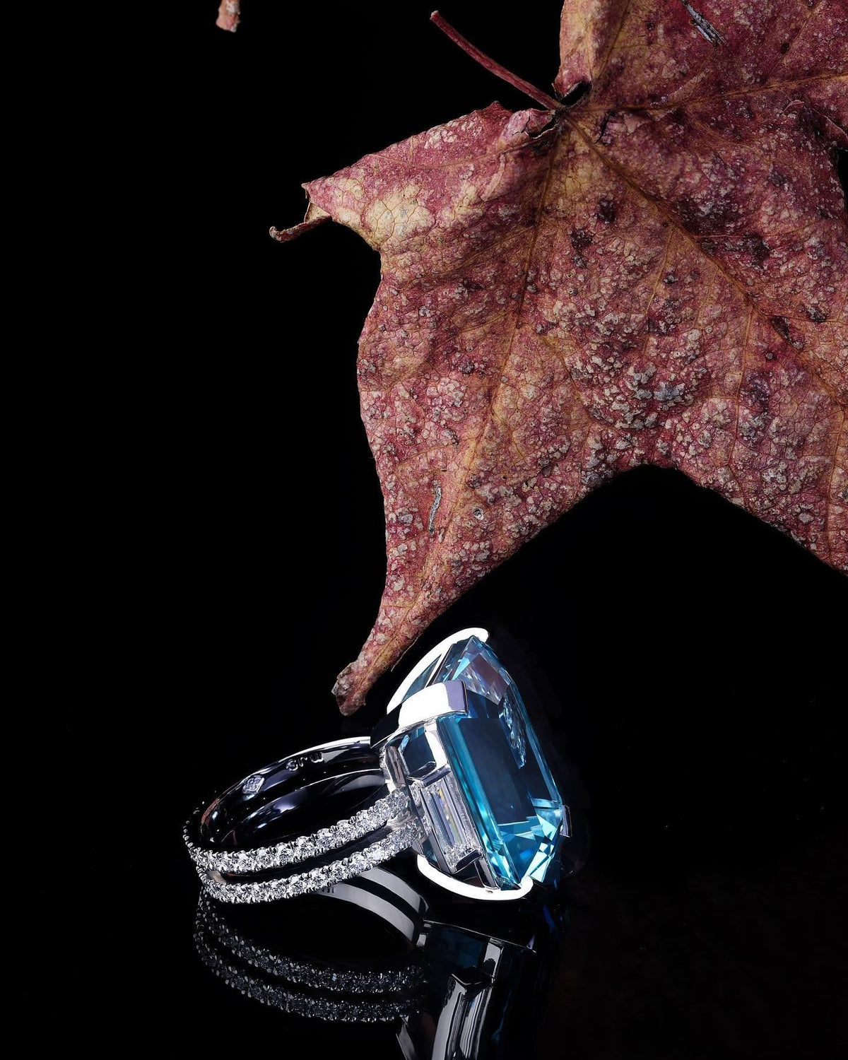 16ct Aquamarine and diamond ring handcrafted in platinum by Matthew - PG-BI-122 - image 4