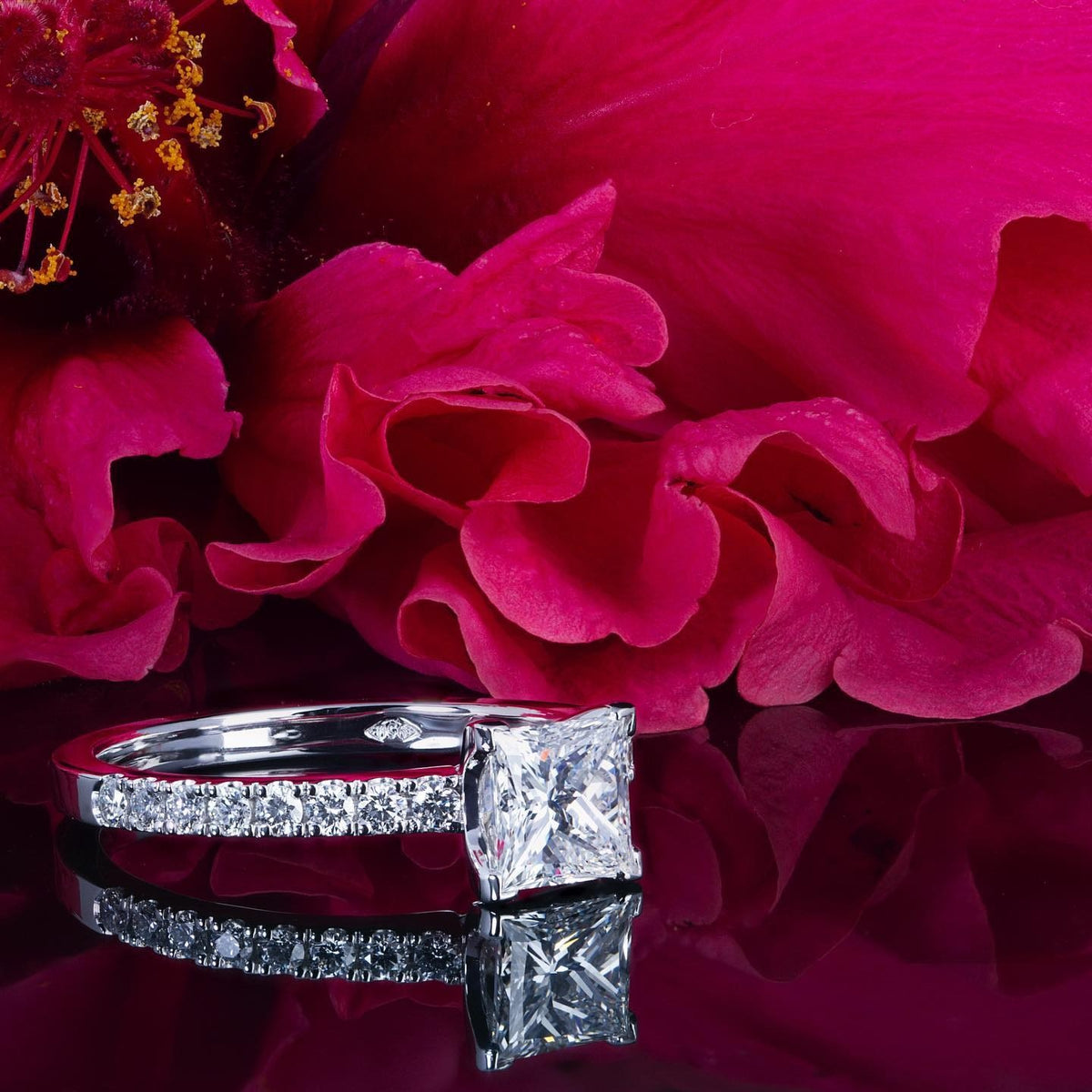 1ct E colour princess cut diamond engagement ring handcrafted in platinum by Matthew - PG-BI-130 - image 3