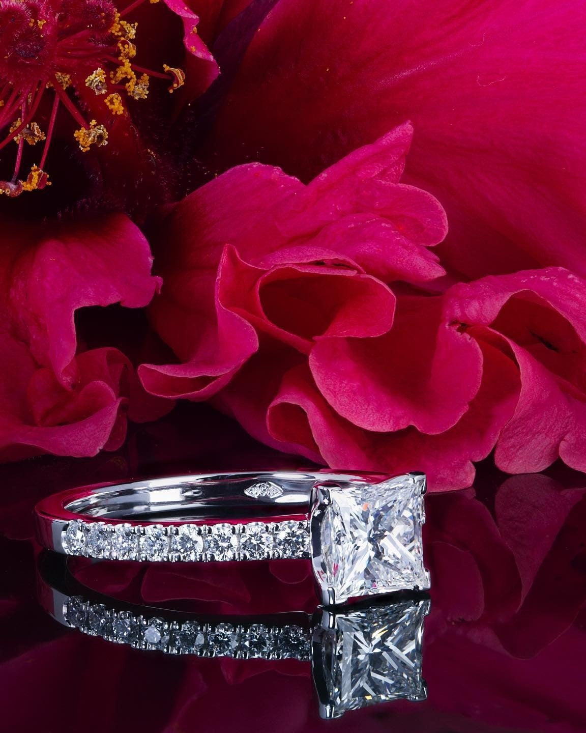 1ct E colour princess cut diamond engagement ring handcrafted in platinum by Matthew - PG-BI-130 - image 3