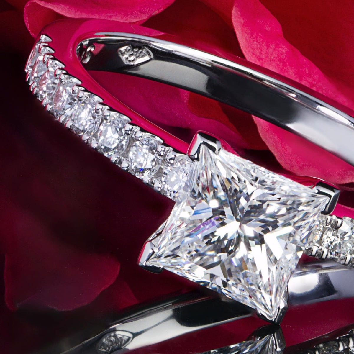 1ct E colour princess cut diamond engagement ring handcrafted in platinum by Matthew - PG-BI-130 - image 4