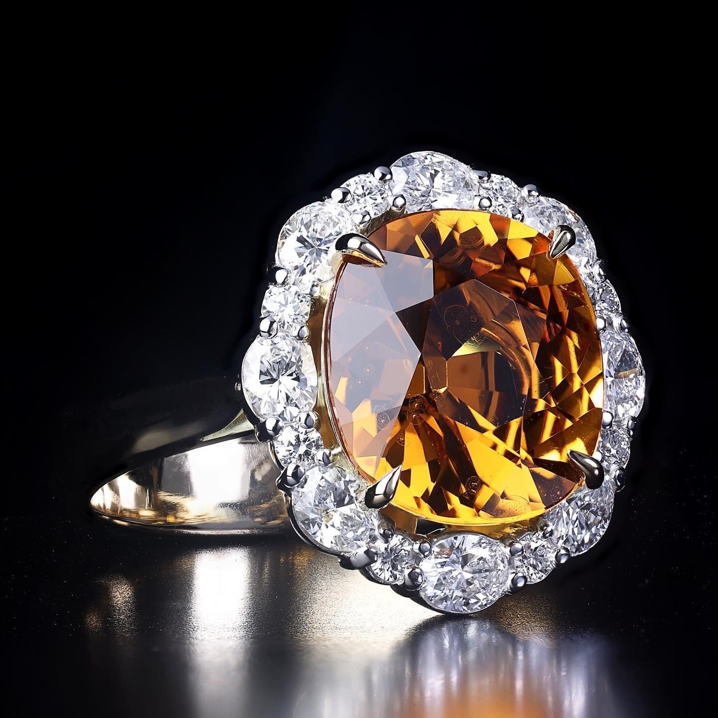 6.26ct no heat Golden Yellow Sapphire and Diamond ring handcrafted in studio by Matthew - PG-BI-132 - image 1