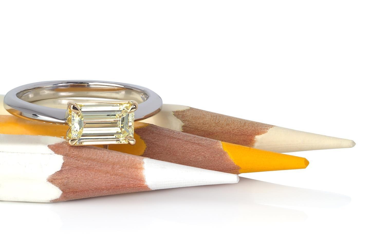 1ct fancy light yellow long emerald cut diamond ring - PG-BI-133 - image 1