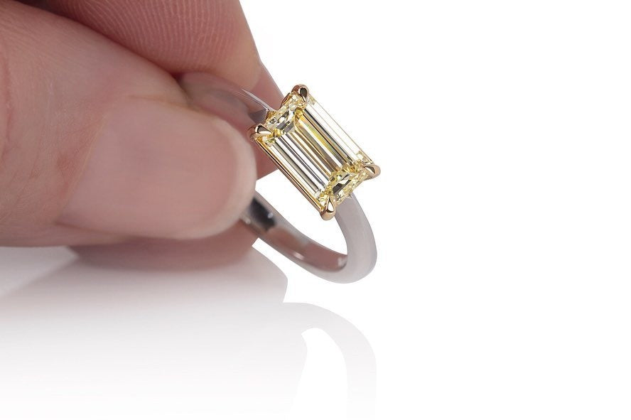 1ct fancy light yellow long emerald cut diamond ring - PG-BI-133 - image 2