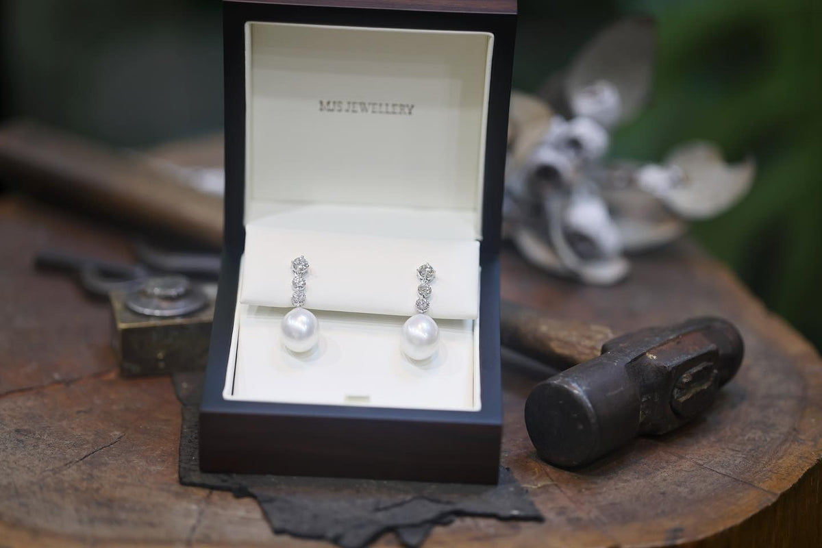 Australian South Sea pearl and diamond Earrings - PG-BI-155 - image 1