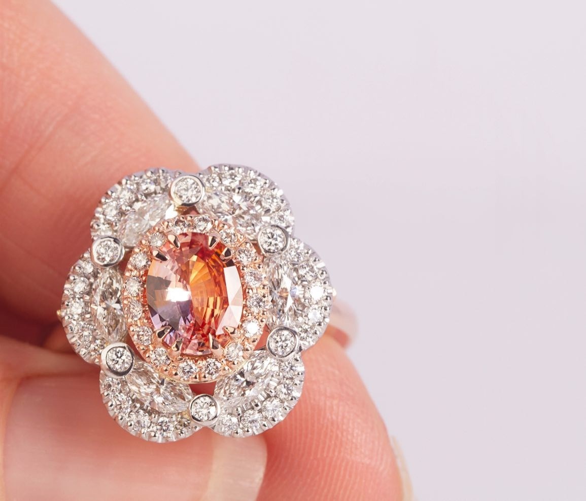 18ct rose gold featuring marquise and round brilliant cut diamonds Engagement Ring - PG-BI-166 - image 1