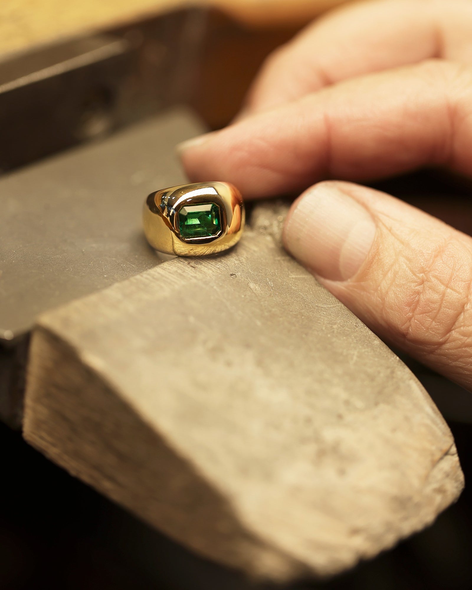 18ct gold pinky signet ring set with a vibrant Emerald - PG-BI-174 - image 1
