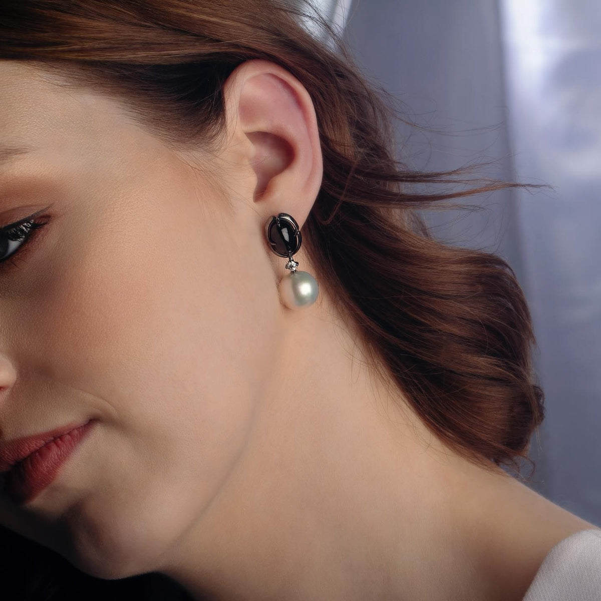 Diamond, Pearl & Spinel Earrings - PG-BI-195 - image 1