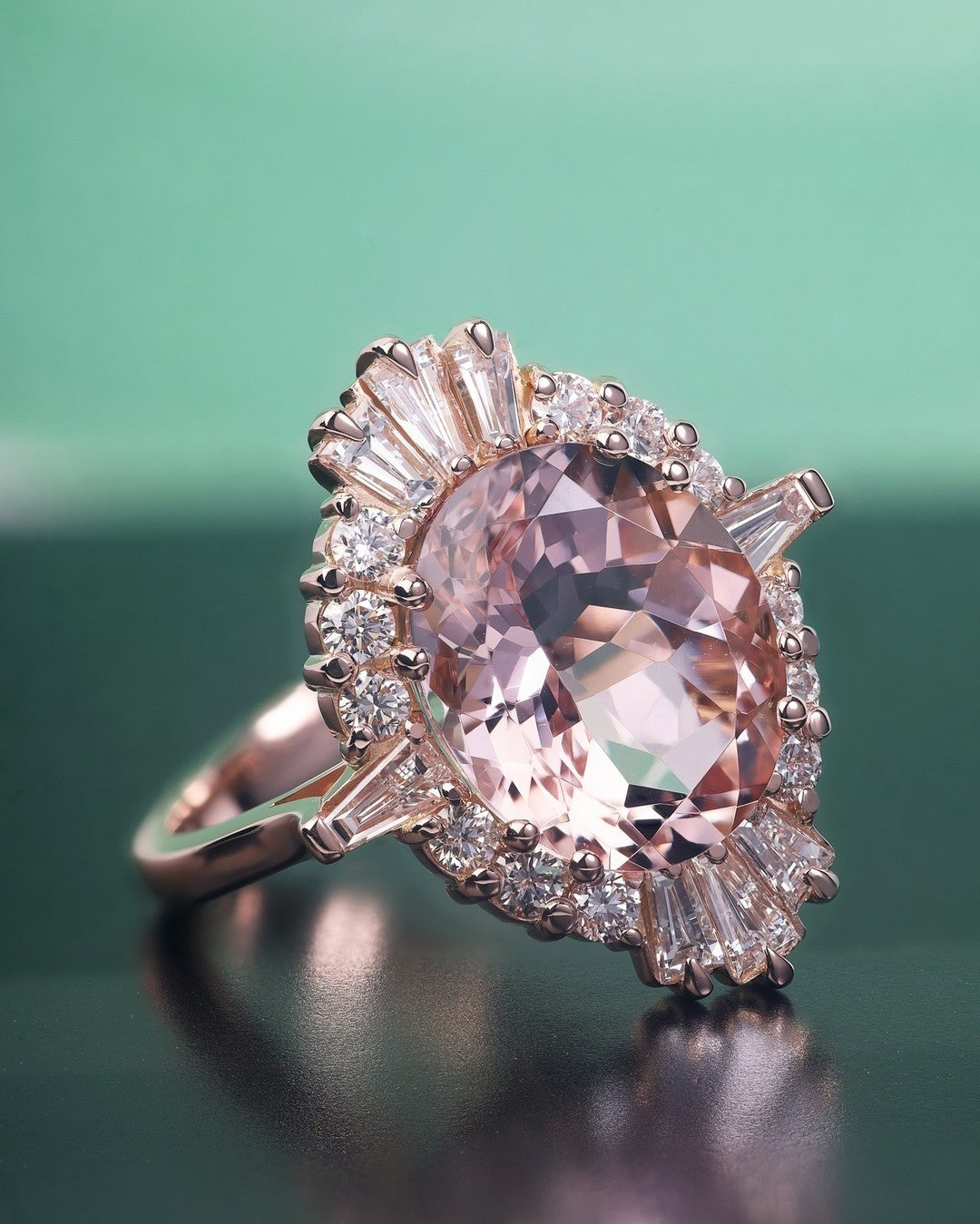 4ct Oval Morganite and Diamond ring - PG-BI-206 - image 1