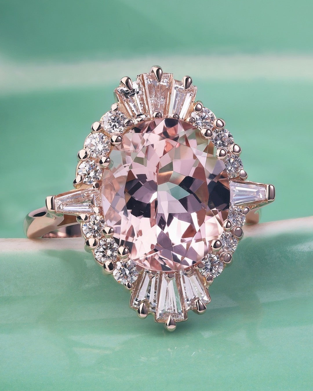 4ct Oval Morganite and Diamond ring - PG-BI-206 - image 3
