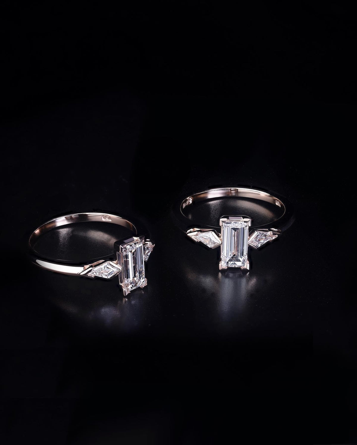 1ct baguette and kite diamond trilogy engagement ring - PG-BI-210 - image 2