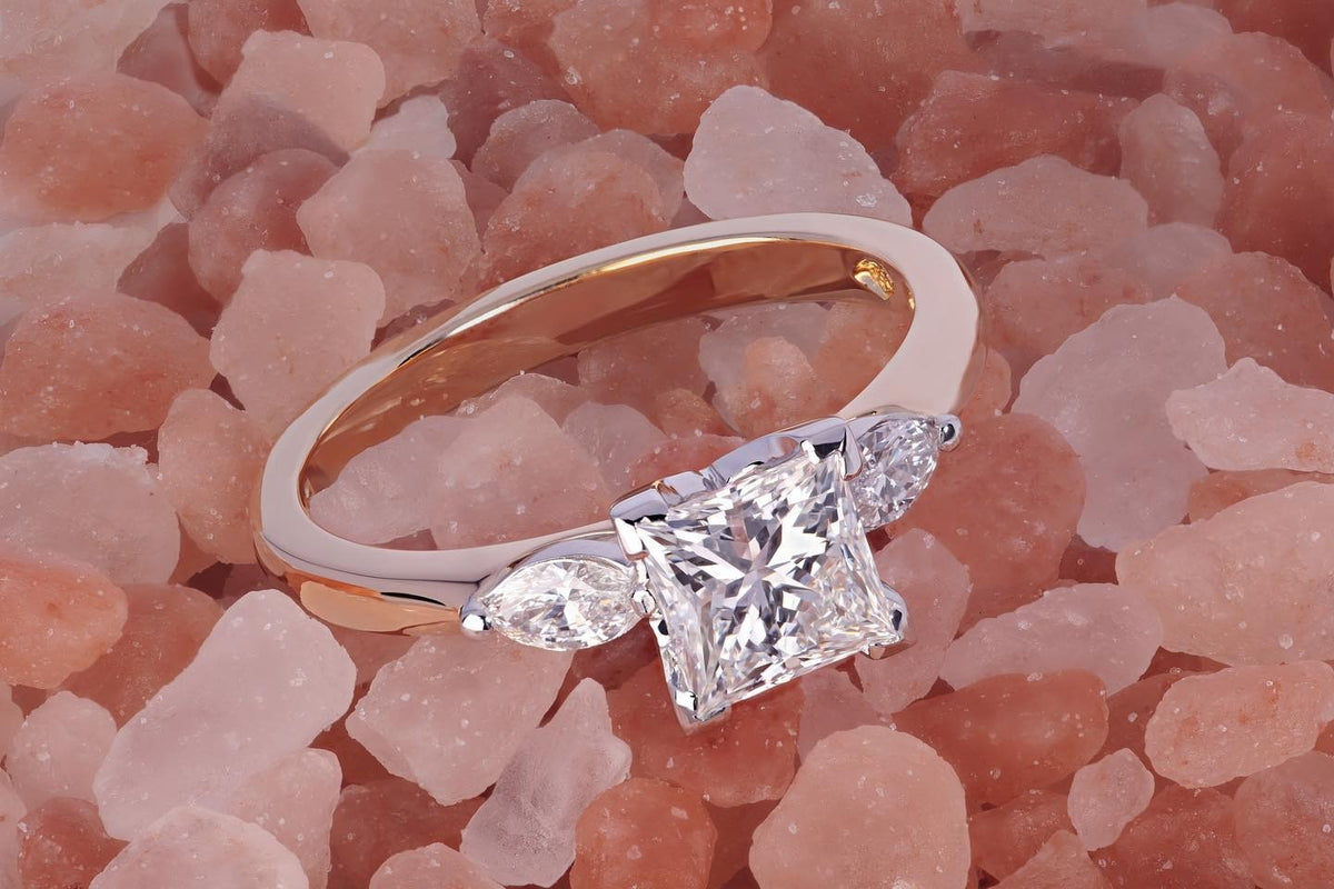 1.2ct princess cut Diamond engagement ring flanked by Marquise cut diamonds - PG-BI-220 - image 3