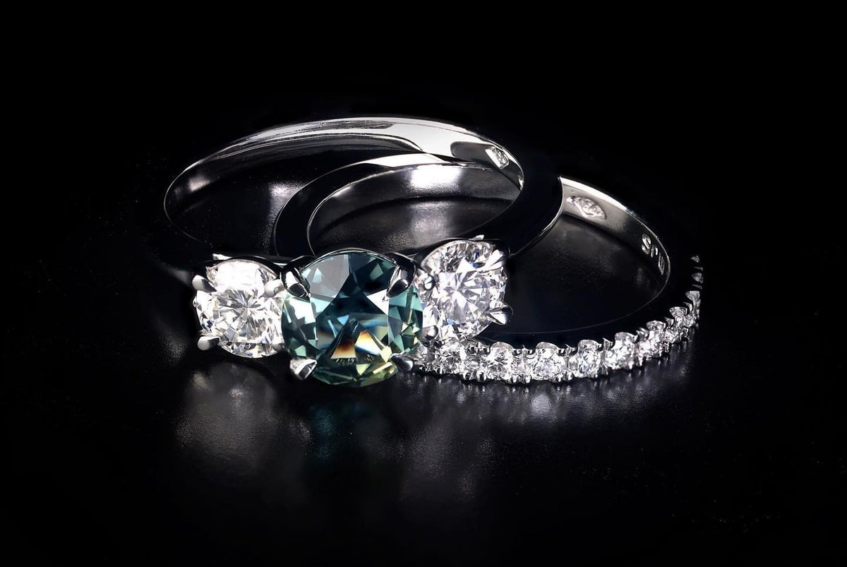Diamond & Sapphire platinum Engagement Ring - PG-BI-233 - image 1