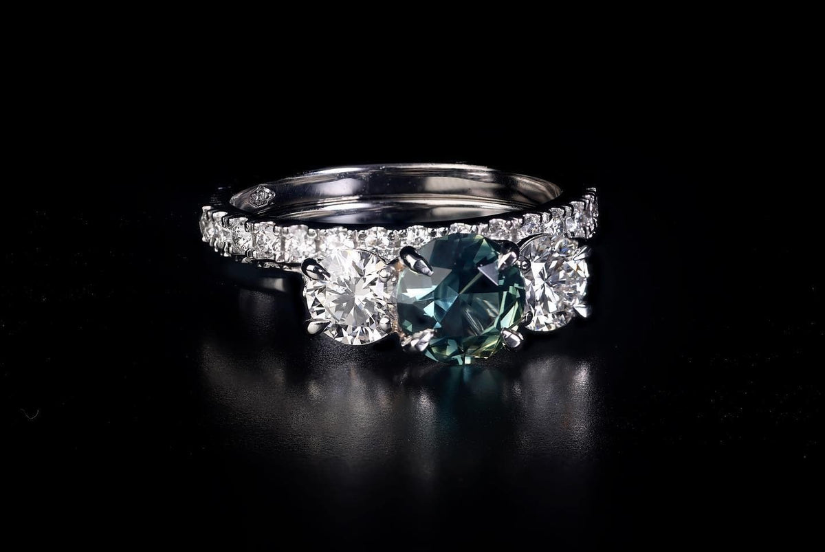 Diamond & Sapphire platinum Engagement Ring - PG-BI-233 - image 2